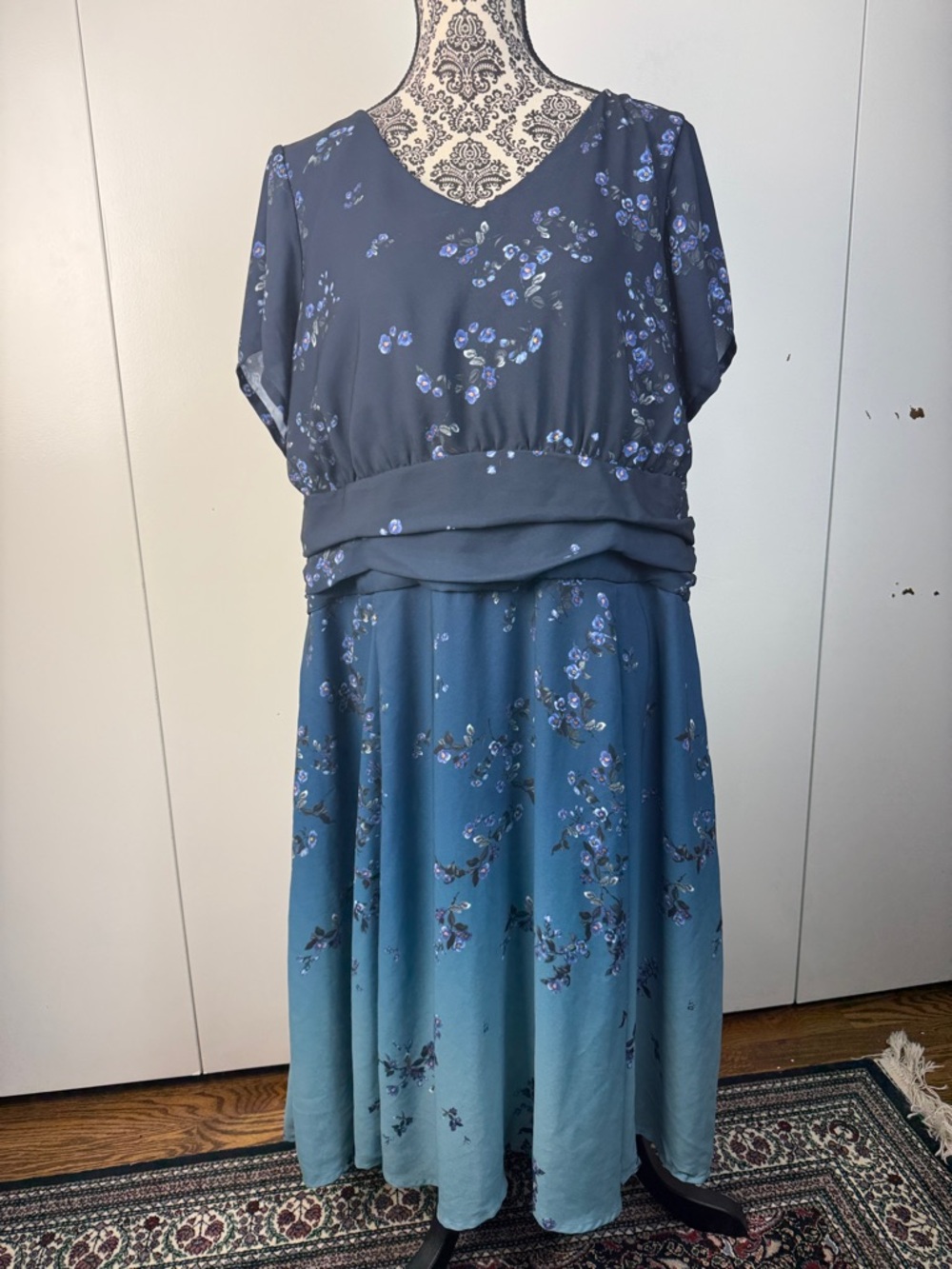 eshakti Blue Ombre Floral Midi Dress size 2X